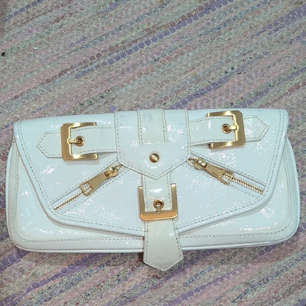 Elegant White Clutch with Gold Accents